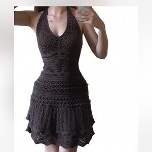 Crochet Halter Dress in Dark Brown
